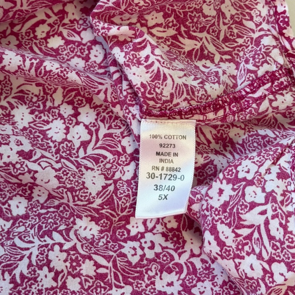 Woman Within Floral Button Down Shirt Womens 5X 38/40 Pink Cotton Short Sleeve - Picture 8 of 8